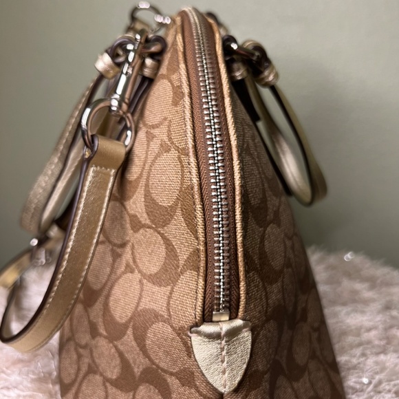 COACH Peyton in Signature Monogram Canvas & Leather Cora Domed Satchel Handbag - Picture 9 of 15